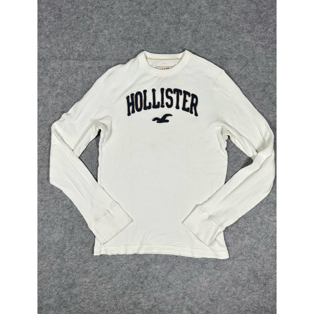Hollister Men's Crew Neck Thermal Long Sleeve Shirt White Size L